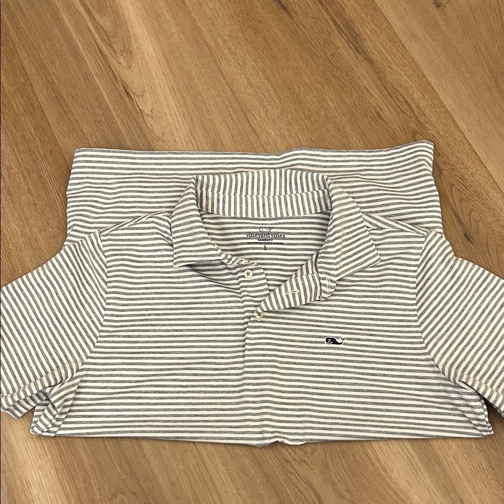 Vineyard Vines Gray and White Striped Polo Youth Large